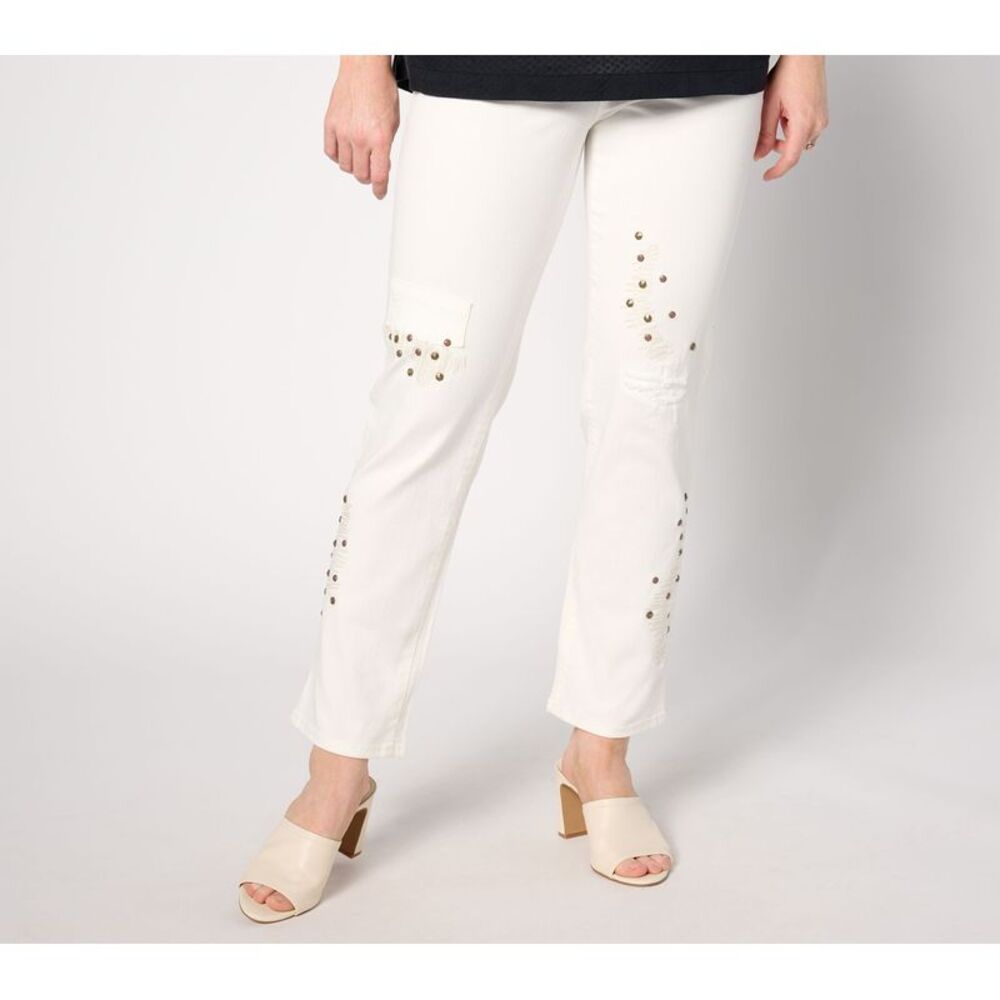 Maya J Women's Petite Pants 12P Special Edition Pet Embellished White A638903